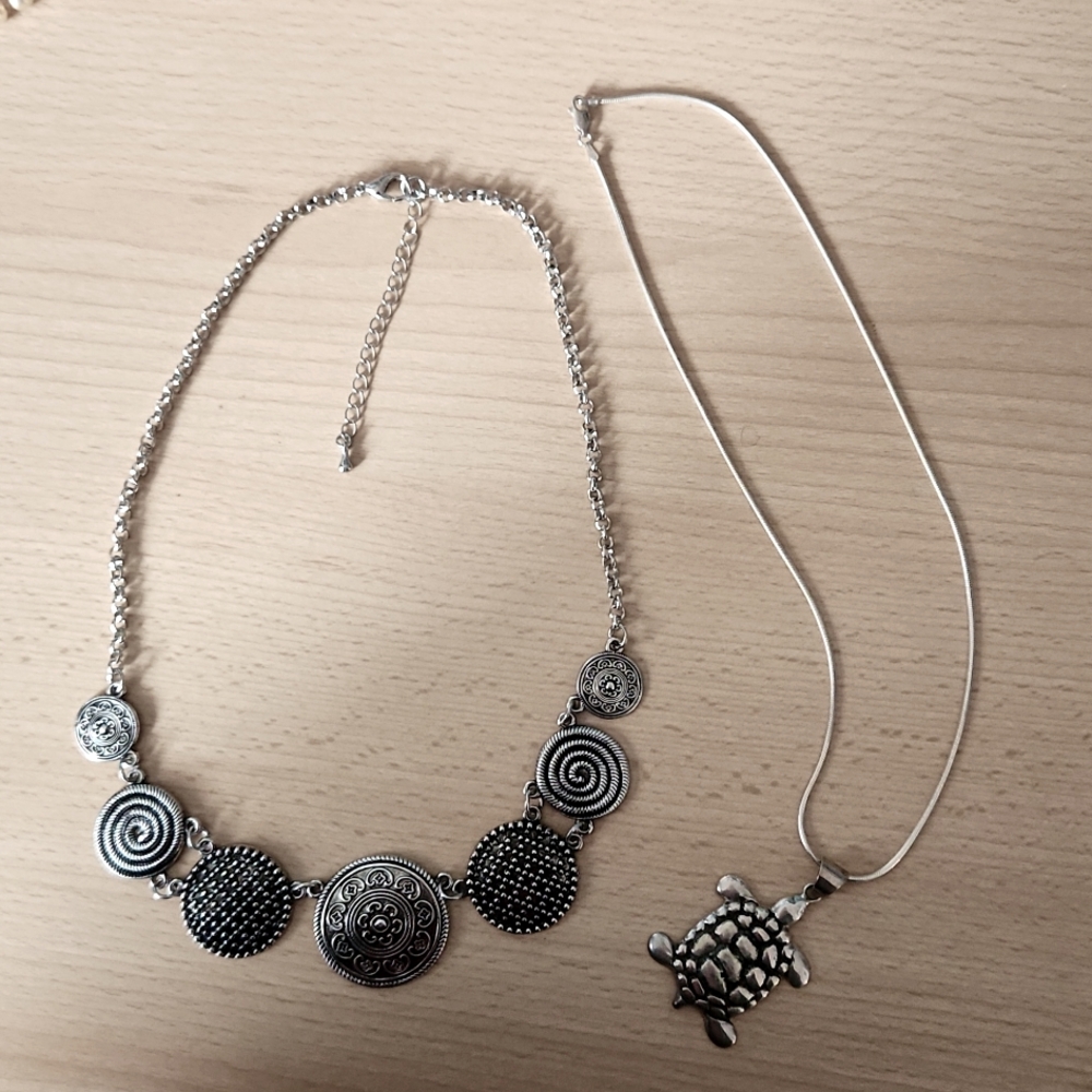 Sterling Silver Turtle Pendant Necklace,  Silver Concho Necklace